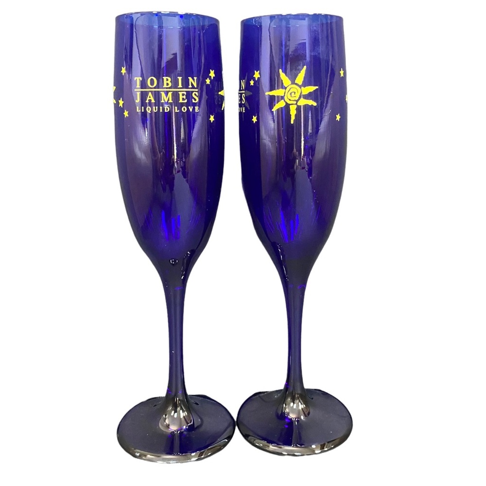 Tobin James Liquid Love Cobalt Blue Champagne Glasses x 2